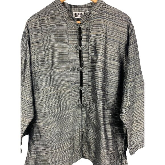 Chicos Design Womens Silk Striped Jacket Size 3 Made In India - Picture 3 of 5